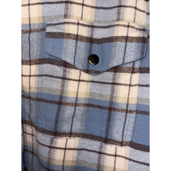 Lucky Brand Women's Size L Plaid Flannel Sherpa Lined Shacket Jacket Blue - Picture 4 of 5